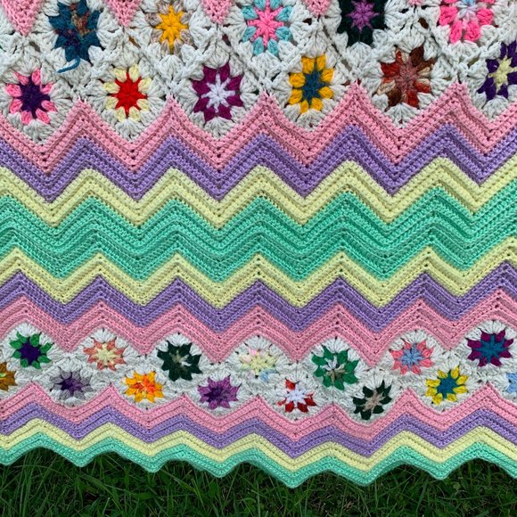 Handmade Wool knit blanket large 90'' X 60'' - Picture 4 of 6